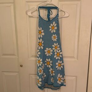 Zara halter blue/white floral polka dot dress
